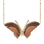 Brown Agate Butterfly Necklace with Diamond Head