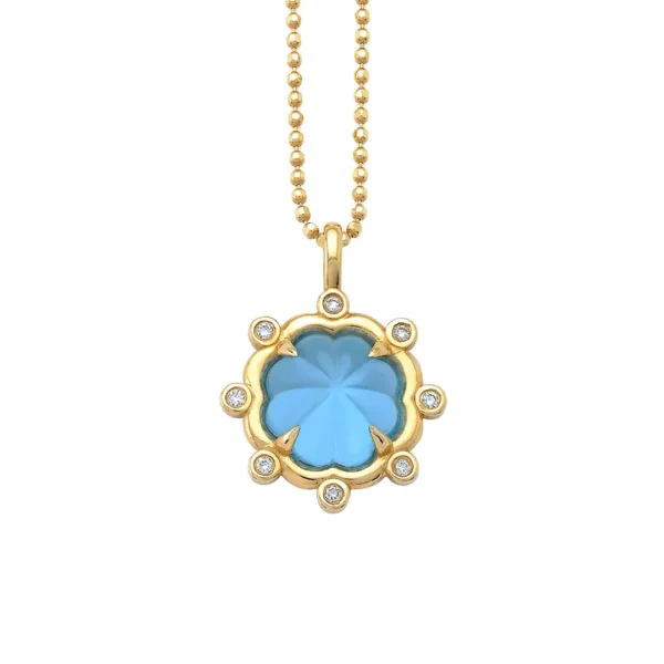 Swiss Topaz Flower Necklace with Diamonds