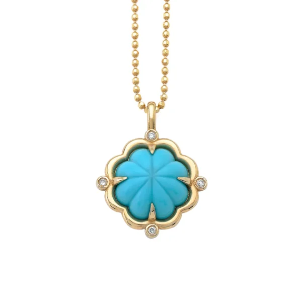 Turquoise Flower Necklace with Diamonds