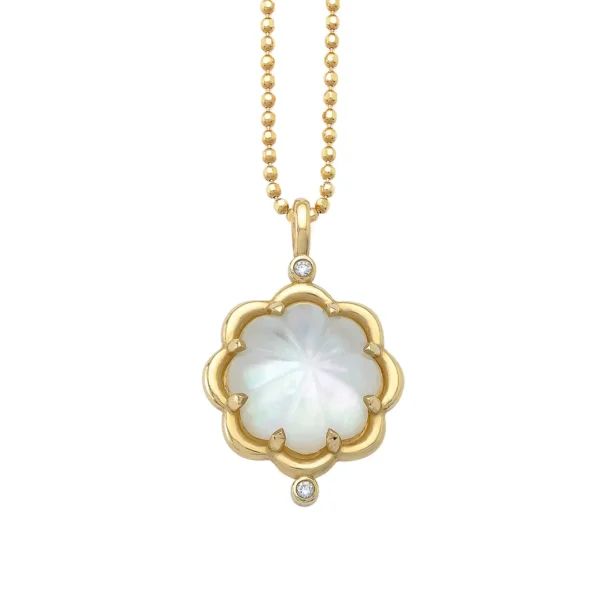 Mother of Pearl Flower Necklace with Diamonds