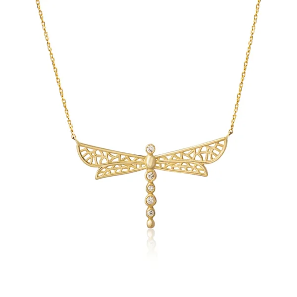 14K Gold Dragonfly Necklace with Diamonds