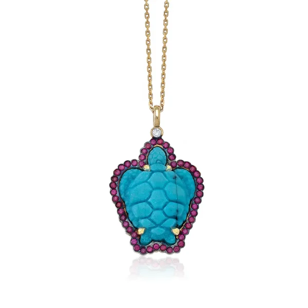 Turquoise Turtle Necklace with Rubies