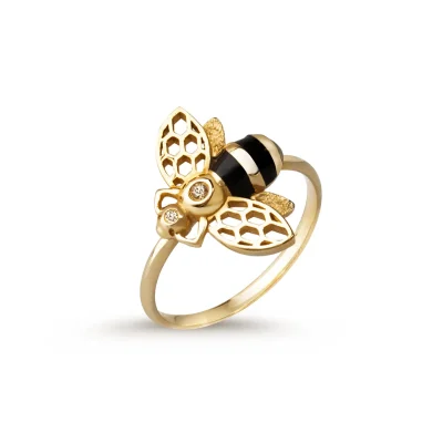 14k Gold Bee Ring with Diamonds