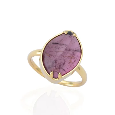 14K Gold  Leaf Ring with Pink Tourmaline