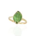 14K Gold Small Leaf Ring with Dioptassium Gemstone