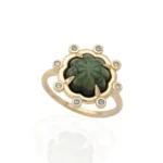 Green Tourmaline Flower Ring with Diamonds