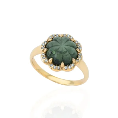 Dioptassium Flower Ring with Diamonds