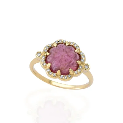 Pink Tourmaline Flower Ring with Diamonds