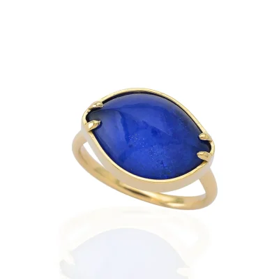 14K Gold  Leaf Ring with Lapis Lazuli