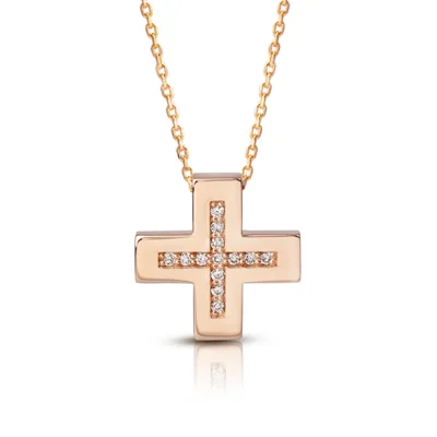 Squared Diamond Gold Cross Pendant