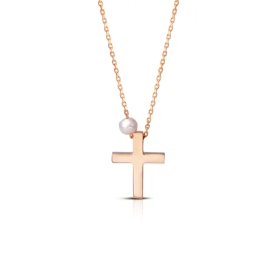 Tiny Gold Cross Pendant with Freshwater Pearl or plain