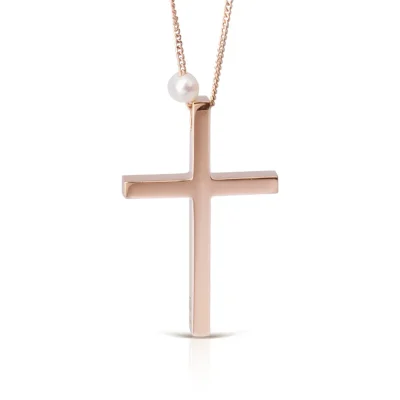 Thin Gold Cross Pendant with Freshwater Pearl