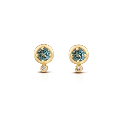 18K Gold Aquamarine and Diamond Earrings