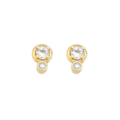 18K Gold White Topaz and Diamond Earrings