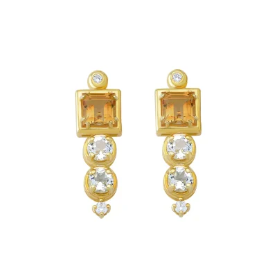 18K Gold long earrings with Citrine