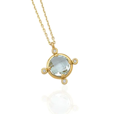 18K Gold Green Amethyst Diamond Necklace