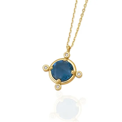 18K Gold London Blue Topaz Diamond Necklace