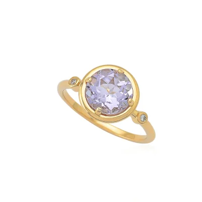 18K Gold bright Amethyst Ring with Diamonds