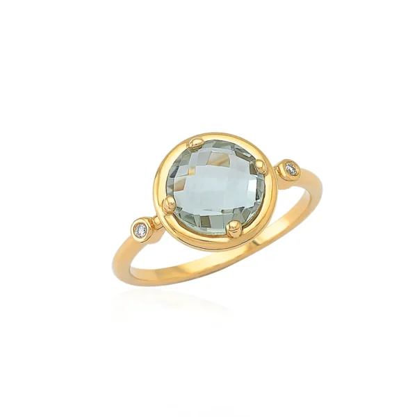 18K Gold Green Amethyst Ring with Diamonds