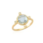 18K Gold Green Amethyst Ring with crossed Diamonds