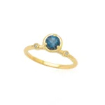 18K Gold London Blue Topaz side Ring with Diamonds
