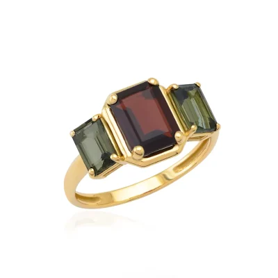 18K Gold triple emerald cut Tourmaline Ring