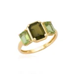 18K Gold triple emerald cut Peridot Ring