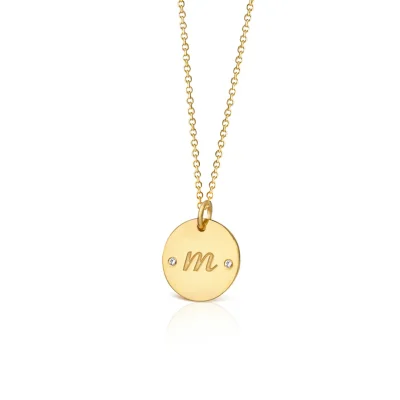 14K Gold initial small disc necklace