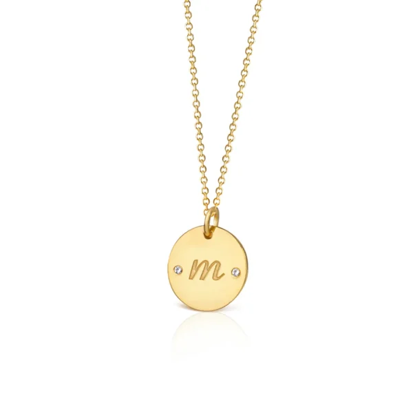 14K Gold initial small disc necklace