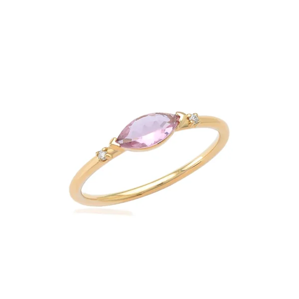Navette Light Pink Tourmaline Ring with diamonds