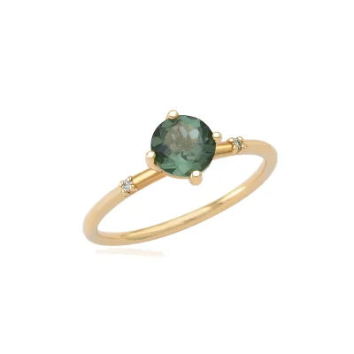 6mm Green Tourmaline Ring with diamonds