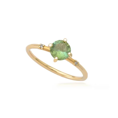 6mm Light Green Tourmaline Ring with diamonds
