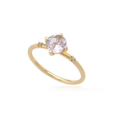 6mm Light Pink Tourmaline Ring with diamonds