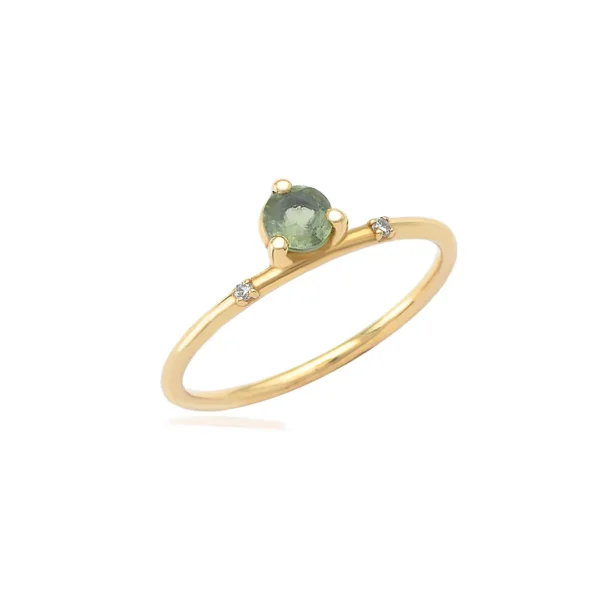 4mm Green Tourmaline Side Ring with diamonds