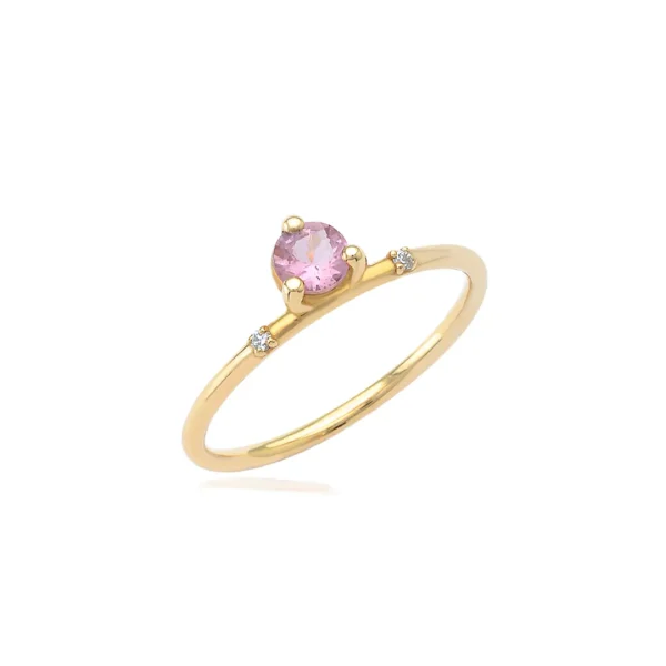 4mm Pink Tourmaline Side Ring with diamonds