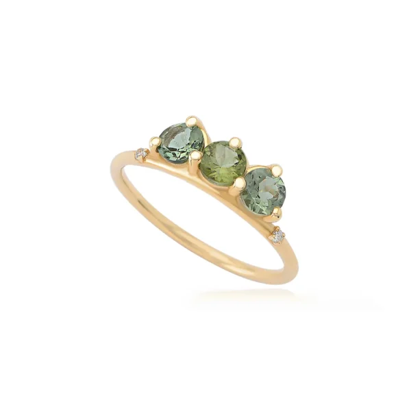 Triple Green Tourmaline Ring with diamonds