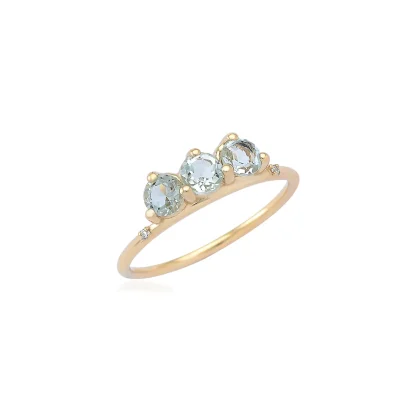 Triple Green Amethyst Ring with diamonds