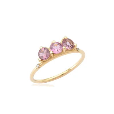Triple Pink Tourmaline Ring with diamonds