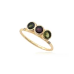 Triple Multy Color Pear Tourmaline Ring with diamonds