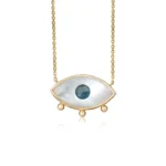 White and Blue Evil Eye Necklace with 3 Gold Dots