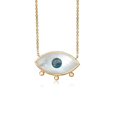 White and Blue Evil Eye Necklace with 3 Gold Dots