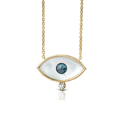 White and Blue Evil Eye Necklace with Diamond