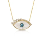 White and Blue Evil Eye Necklace with Diamond Diamond Lashes