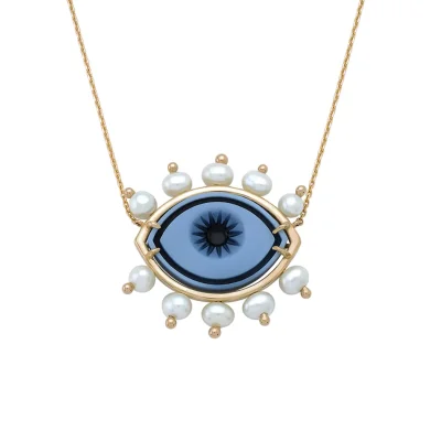 Cycladic Talisman Necklace with Cameo Eye and Pearls