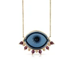 Cycladic Talisman Necklace with Cameo Eye with Gold Dots and Tiny Rhodolite Beads