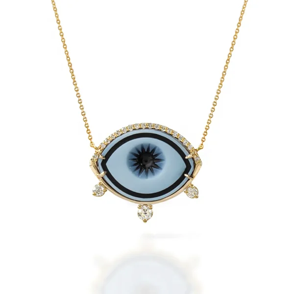 Cycladic Talisman Necklace with Cameo Eye and 3 Diamonds