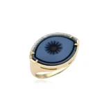 Cycladic Talisman 14K Gold Ring with Cameo Eye and Diamonds