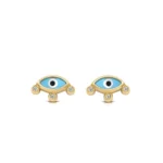 Navette Evil Eye Tiny Stud Earrings with 3 diamonds