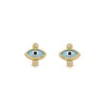 Navette Evil Eye Tiny Stud Earrings with 2 diamonds