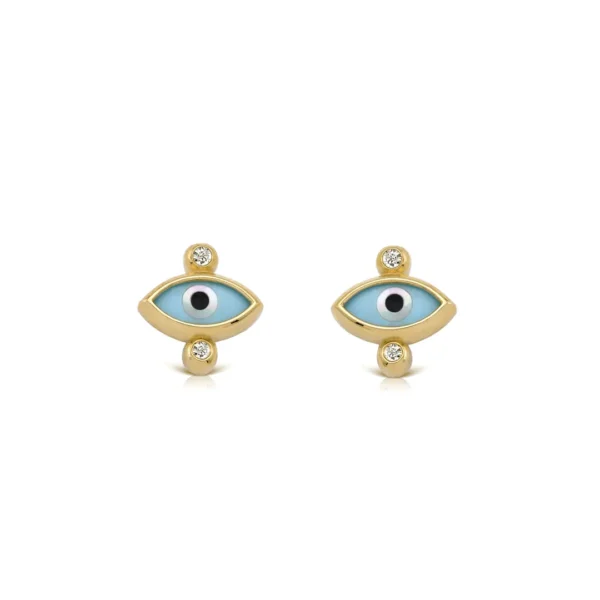Navette Evil Eye Tiny Stud Earrings with 2 diamonds